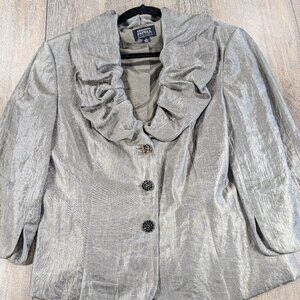 Adrianna Papell Evening Blazer Jacket Womens 14 Beige Pleated Neckline 3/4 Slv